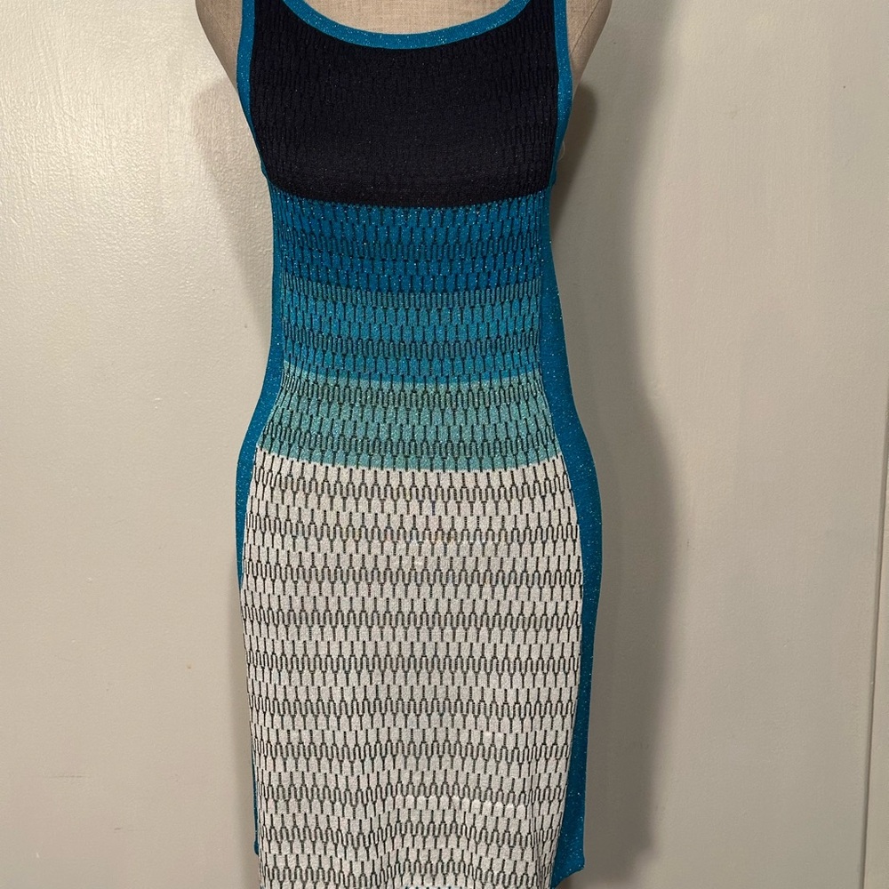 Magaschoni Teal and Black Sparkly Knit Dress